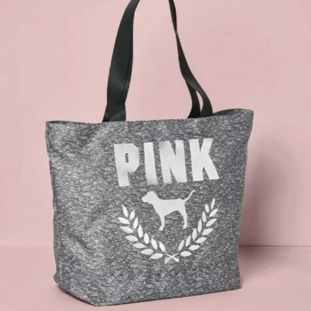 Victoria’s Secret PINK Heathered Grey Everyday Tote | Silver Logo Zip Bag NWT